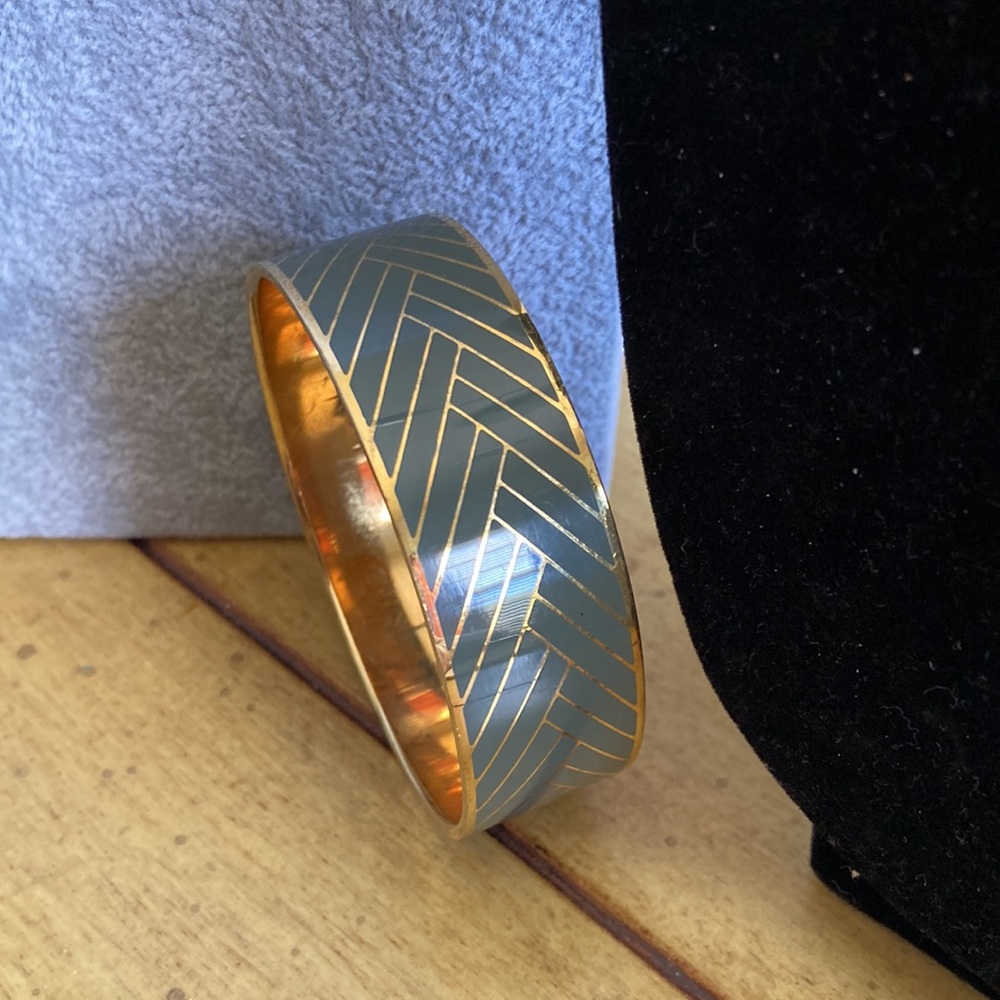 JCrew Gold-Trim Green Chevron Bangle Bracelet